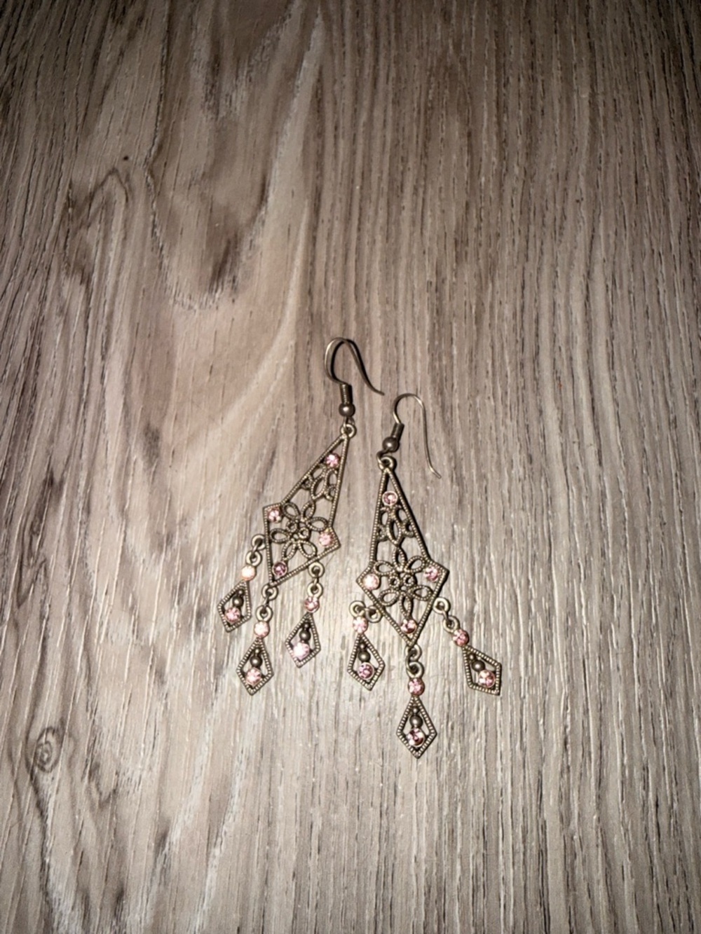 Filigree Dangle Earrings with Pink Accents